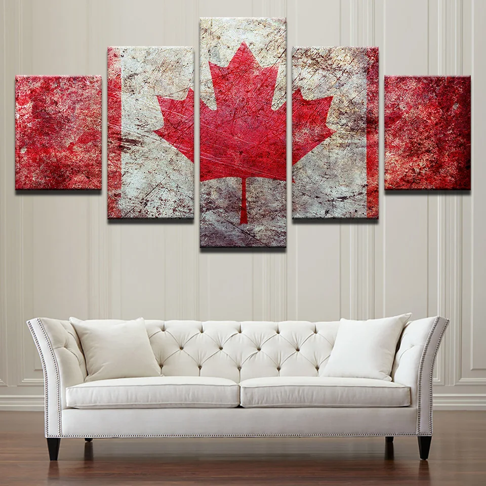 Модульные работы с картинками 5 шт. Творческий канадский флаг стены искусства