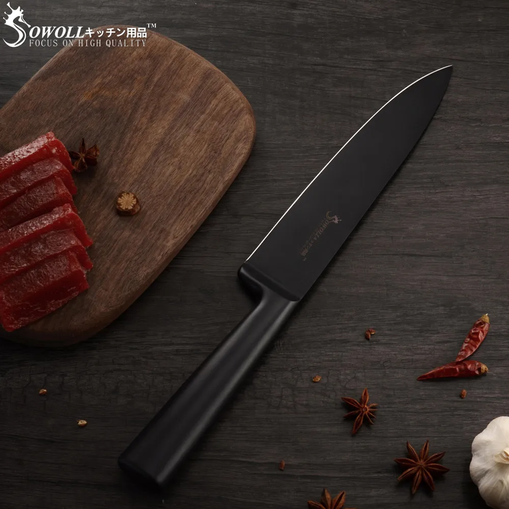 Sowoll 8 ''шеф повара кухонный нож из нержавеющей стали бесшовная Сварка черная