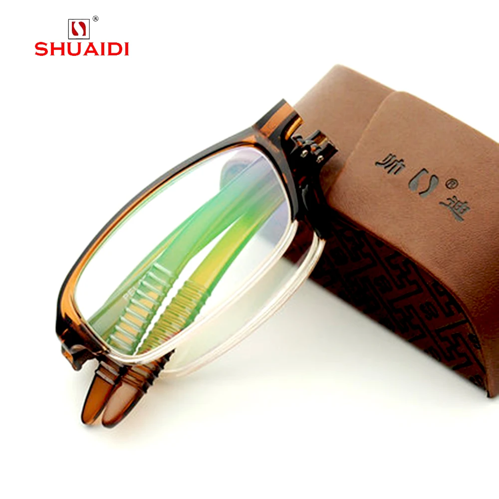 

= SHUAI DI = Ultra-Light Tr90 Reading Glasses Men Women Non-Slip Portable Fold Half-Rim Brown Spectacles +0.5 +0.75 +1 To +6