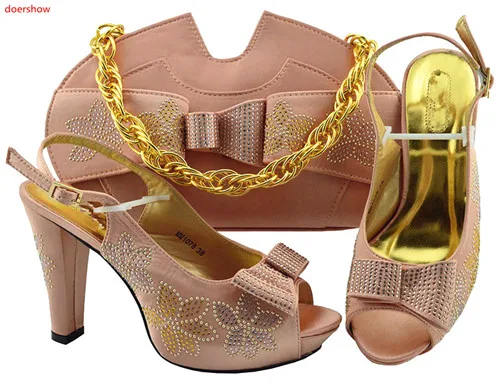 

doershow Latest peach African Shoes And Bag Set For Party High Quality Italian Ahoes And Bags To Match Women!!SLN1-11