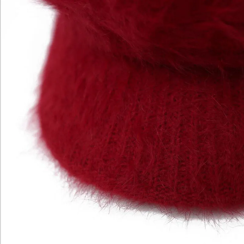 Winter 100% Rabbit women hat flowers Blending girl Berets cap Knit Crochet hats Warm soft solid warm fashion caps | Аксессуары для