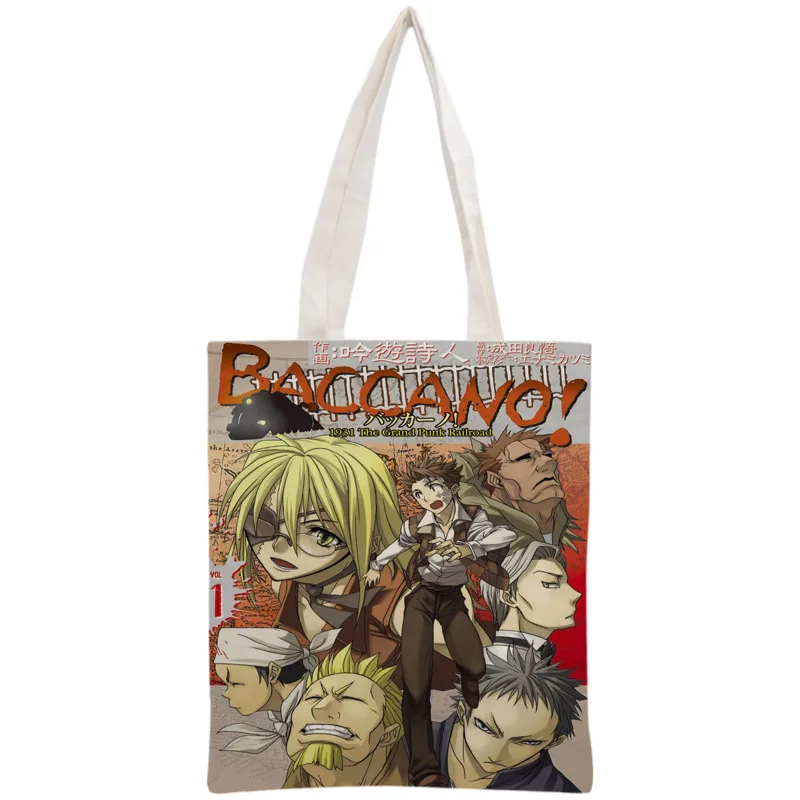 

Custom Baccano ! Cotton Canvas Shopping Bags 30x35cm Tote Bag Reusable Handbag Women Shoulder Cloth Pouch Foldable