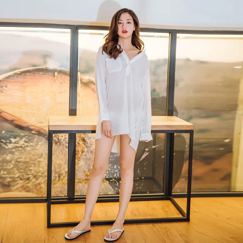 Новая весенняя ночная рубашка белая женская сексуальная свободная бойфренда