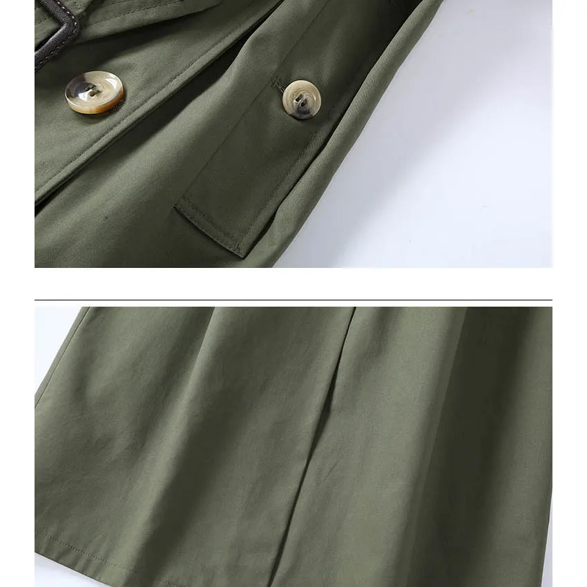 

Fashion adjustable sashes slim waist trench coat women army green double breasted turn down collar coats 2019 spring autumn
