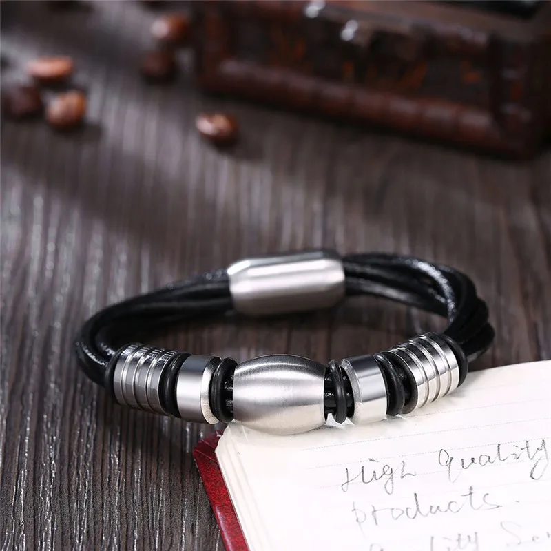 Модные Панк Черный Браслеты Для мужчин украшения ручной работы Винтаж S кожаный
