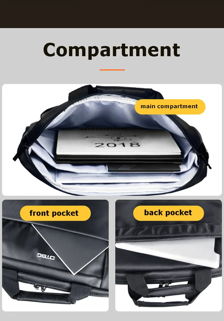 DTBG Men Nylon Briefcase Travel Briefcase Messenger Shoulder Tote Black Handbag 14 Inches Casual Business Laptop Briefcase