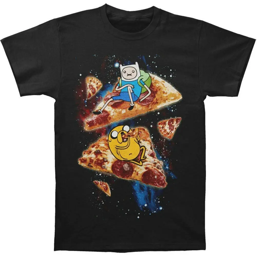 Adventure Time Мужская футболка с пиццей черная коротким рукавом унисекс новая модная