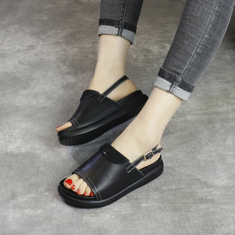 Сандалии женские из натуральной воловьей кожи босоножки на плоской подошве и