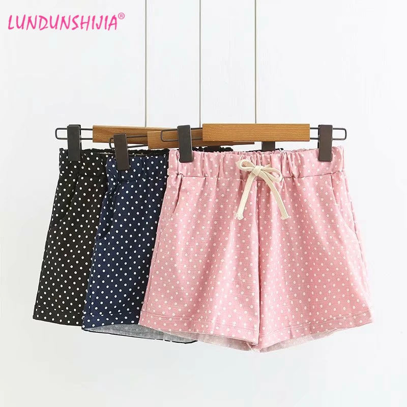 Женские розовые шорты в горошек LUNDUNSHIJIA повседневные универсальные хлопковые с