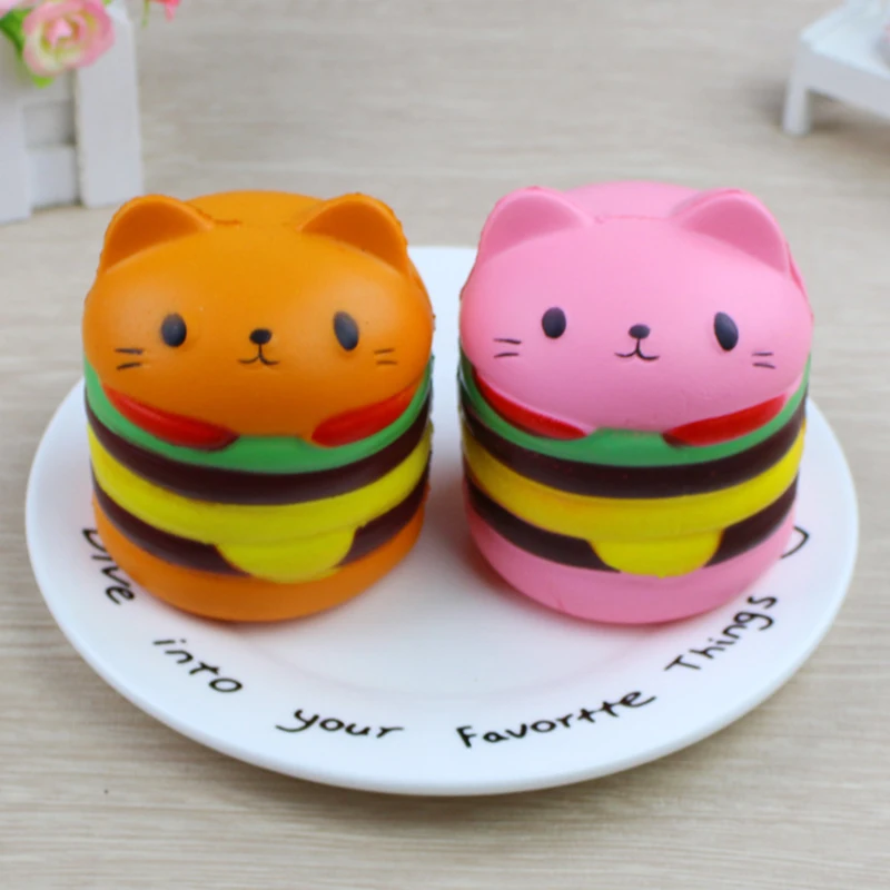 Squishy Jumbo Kawaii 9 5 см гамбургер кошка замедлить рост Squeeze хлеб снятие стресса
