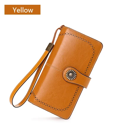 Yellow Модный женский клатч, новинка, кошелек из коровьей кожи, Женский Длинный кошелек, Женский кошелек на молнии, ремешок, кошелек для монет, для Iphone 7 - Цвет: Yellow