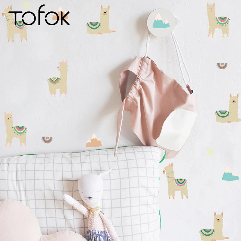 Tofok Ins 24 шт./компл. Мультфильм Альпака стены Стикеры Nordic Стиль DIY детские, для малышей украшения комнаты обои Съемный домашний Декор наклейки