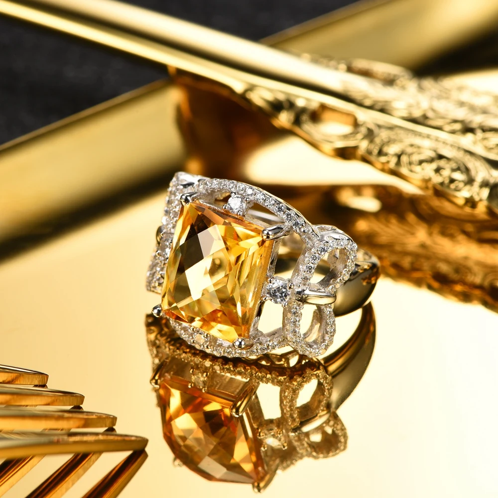 L& Цзуань 6.42ct натуральный кольца лимон 925 пробы Серебряные ювелирные изделия желтый камень Романтический Luxury кольцо для Для женщин Рождественский подарок