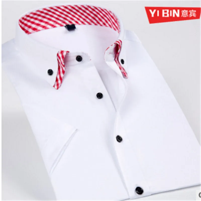 E-связывают Новые Летние сплошной цвет с коротким рукавом мужская рубашка