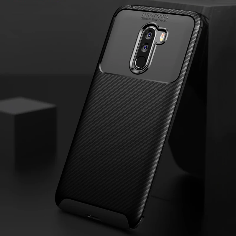 Чехол из углеродного волокна для Xiaomi Pocophone F1 Противоударная задняя крышка ТПУ Для