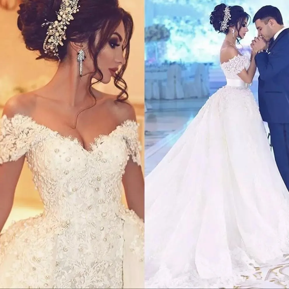 Dubai Mermaid Wedding Dresses with Detachable Skirt Womens Events Dress for Weddings Pearls Lace Bridal Gowns Sweetheart | Свадьбы и