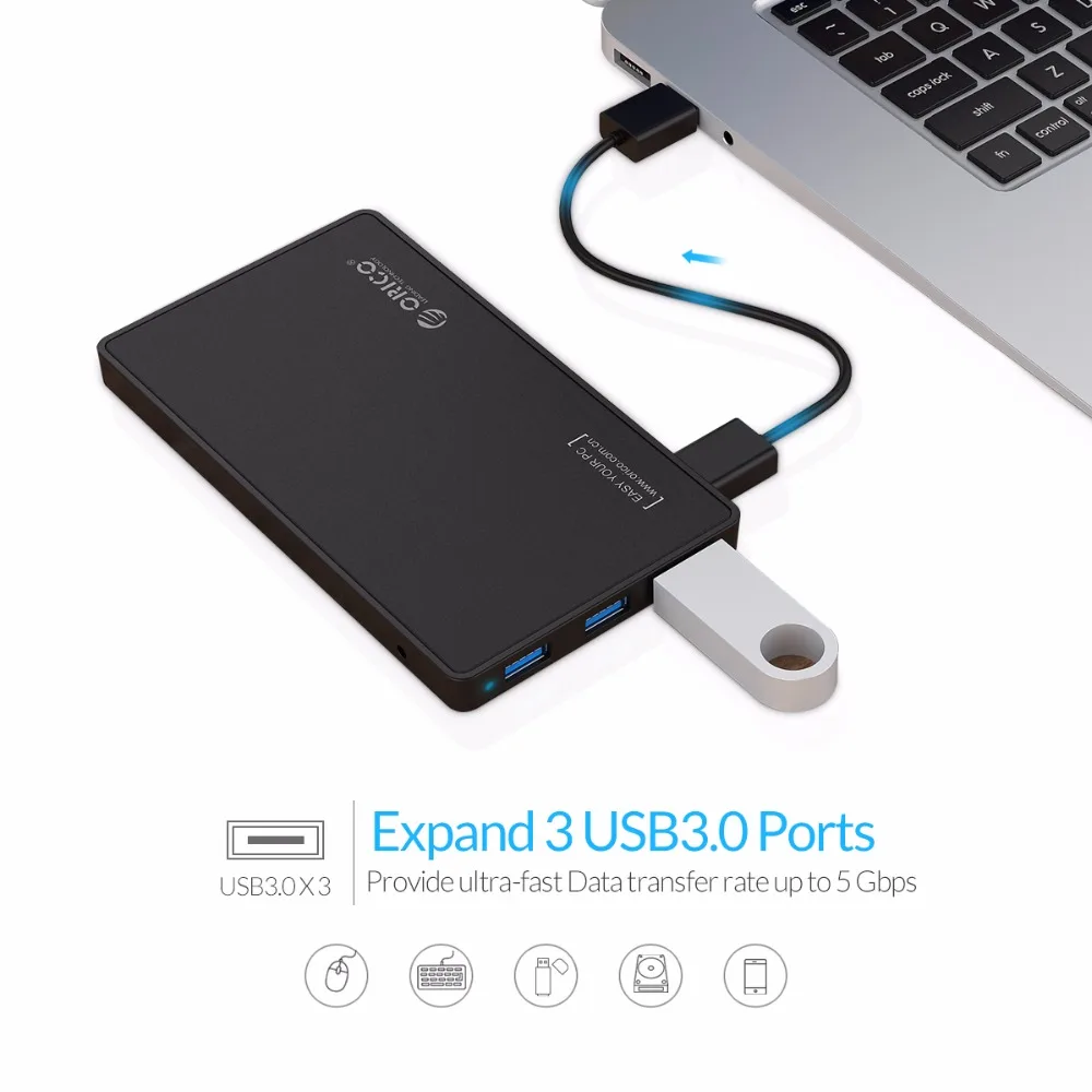 2,5 корпус для жесткого диска ORICO USB 3,0 чехол для жесткого диска с 3 портами USB3.0 концентратор инструмент бесплатный дизайн драйвер не требуется