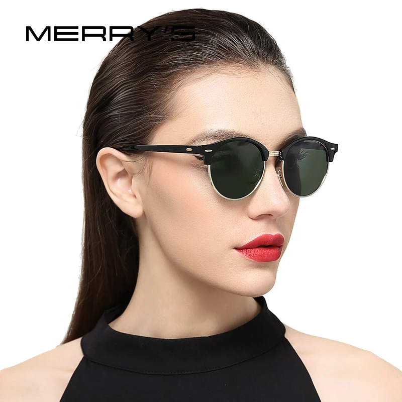 

MERRY'S Women Retro Rivet Polarized Sunglasses Classic Brand Designer Men Sunglasses Half Frame S'8054