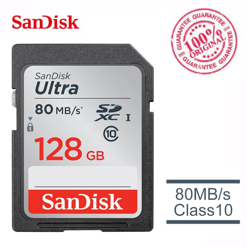 Оригинальная sd-карта SanDisk Ultra, 16 ГБ, 32 ГБ, 64 ГБ, 128 ГБ, класс 10, fiash, карта памяти, USH-I, C10, 80 Мб/с, SDHC, SDXC, карта SD для камеры - Емкость: 128GB