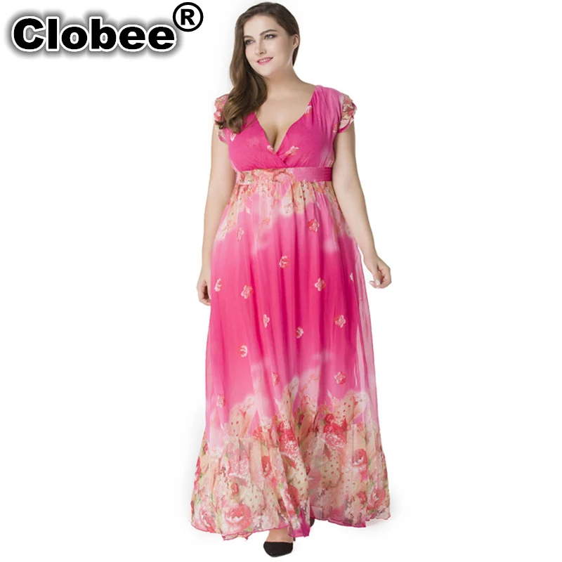 Женское платье с цветочным принтом Clobee длинное пляжное большого размера 7XL из