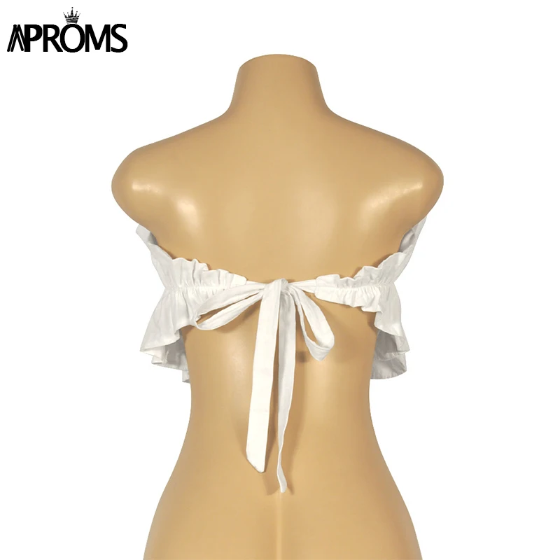Aproms, элегантный укороченный Топ без бретелек, женский топ с рюшами, открытая спина, бюстье, уличная одежда, базовые Топы на бретелях, 90 s, крутая футболка для девочек, Майки