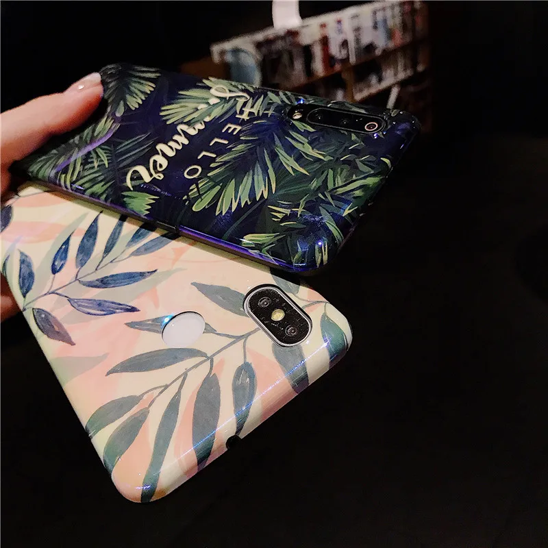 Blauw Licht Blad Telefoon Gevallen Voor Xiaomi MI 8 9 SE Mi 6X A2 Gloss Leaf Silicone Soft Back Cover Redmi Note 7 Pro |
