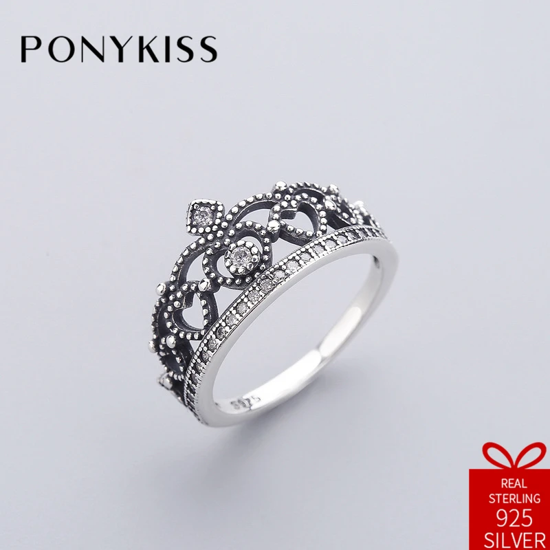 Женское Винтажное кольцо PONYKISS 100% Тайское Серебро 925 пробы с цирконием изящное