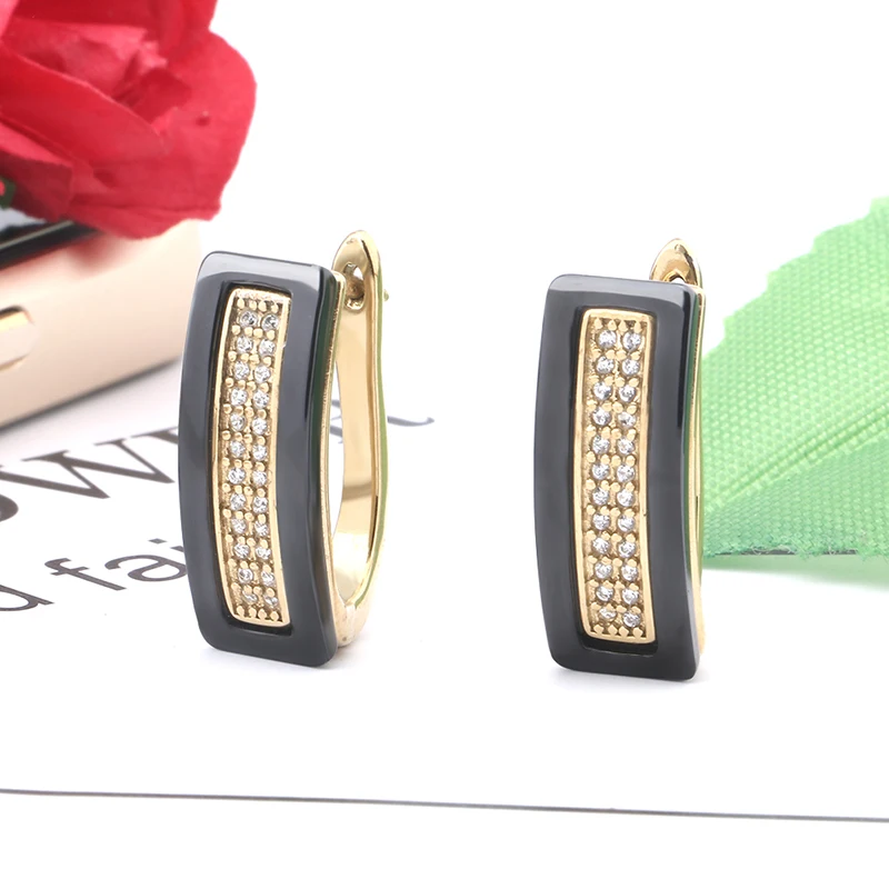 Женские керамические серьги гвоздики u образной формы модные золотистые черные