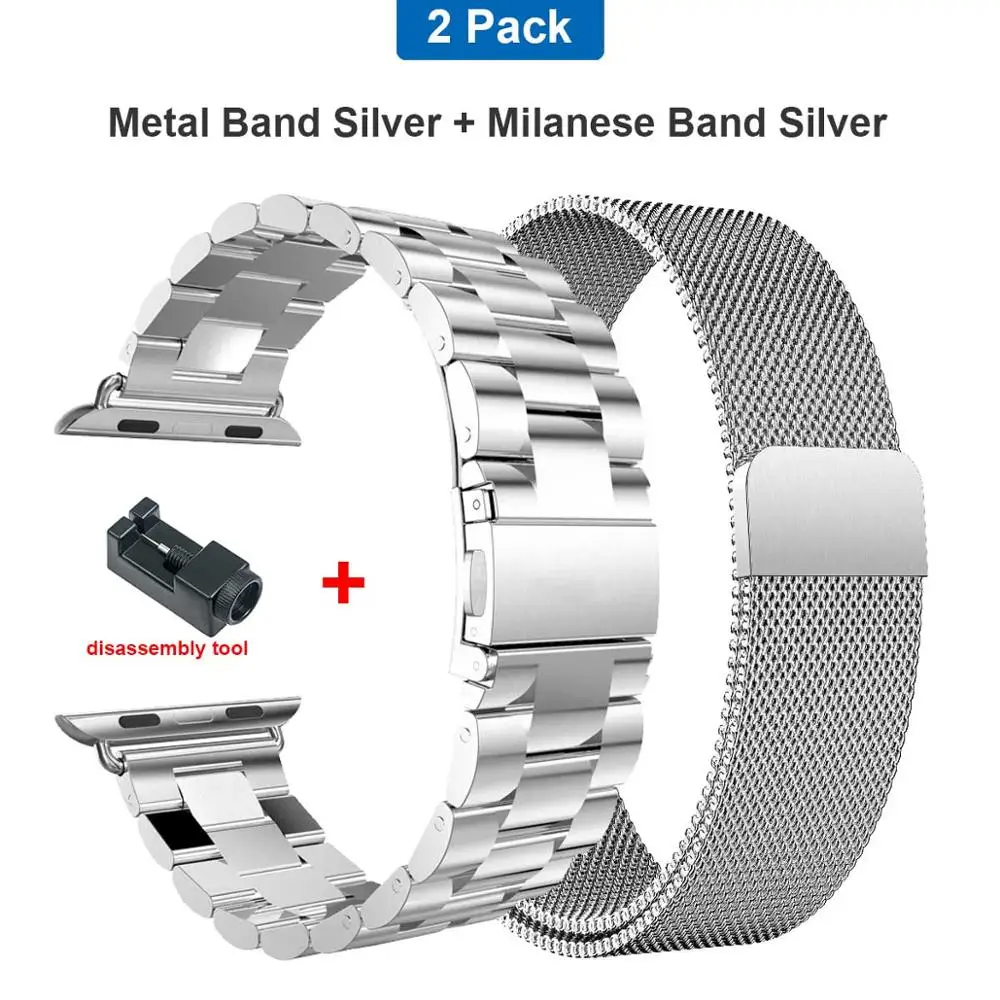 Silver silver Металлический Нержавеющая сталь Миланский Браслет, Браслет для наручных часов Apple Watch 44 мм 40 мм, ремешок для наручных часов iWatch серии 4/3/2/1, 42 мм, 38 мм, ремешок для часов - Цвет ремешка: Silver silver