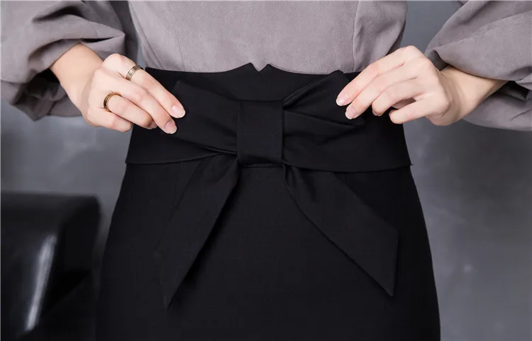 2017 New Women Formal Work Wear Skirts Ladies Sexy High Waist Mini Black Pencil Skirt Stretch Package Hip With Bow |