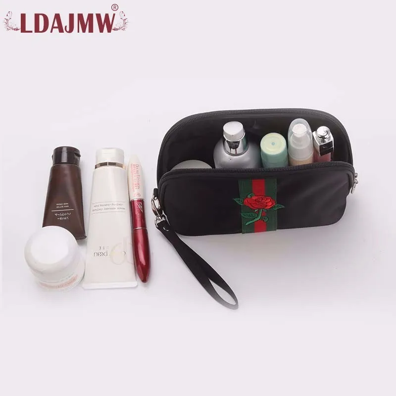 LDAJMW женская сумка для макияжа нейлоновая Роза вышивка большая емкость