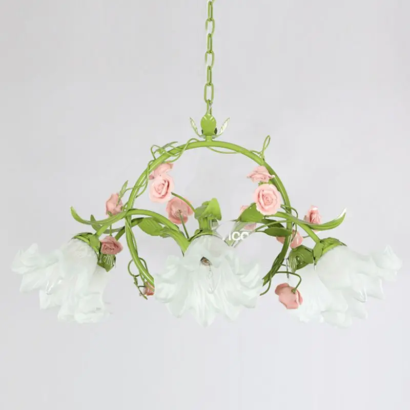 Green Pastoral Flowers Living Room Chandelier Modern Dining Hanging Lamps Study Bedroom Light | Освещение