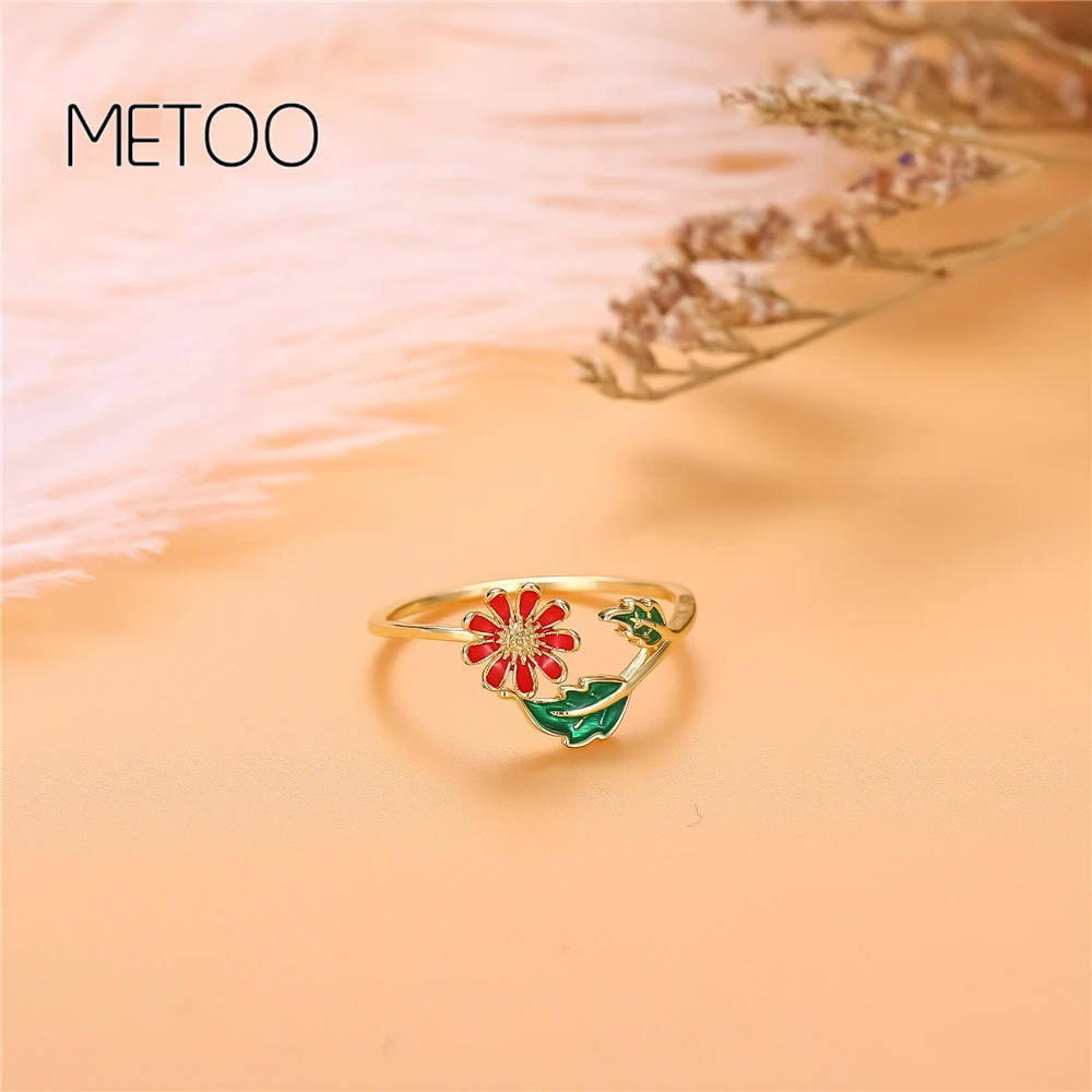 METOO/2 шт. розовые и красные кольца с цветком кольцо Подсолнух в форме листка