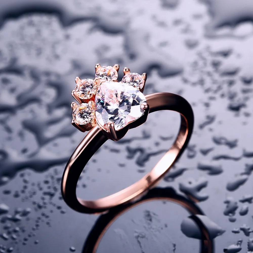 Чжэ Вентилятор Белый Фиолетовый AAA кубического циркония кольцо родиевый розовый