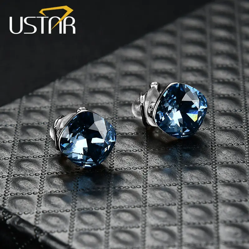Blue Crystal Silver USTAR квадратные клипсы с кристаллами для женщин с кубическим цирконием ААА модные ювелирные изделия серьги женские brincos Нескользящие пробки - Окраска металла: Blue Crystal Silver