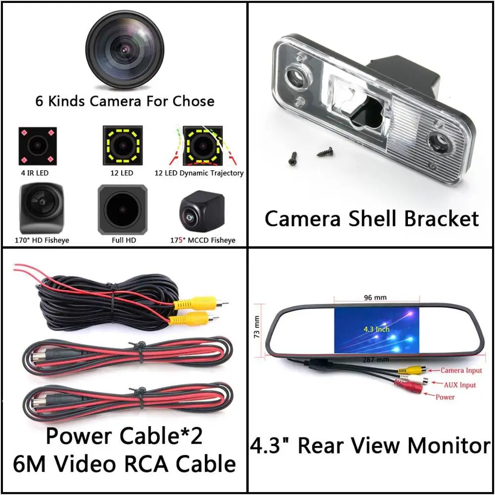 Camera 4.3 Mirror 175 градусов 1080P Fisheye задний вид автомобиля Камера для hyundai Santa Fe IX45 2001 2002 2003 2004 2005 2006 2007 2008-2012 - Название цвета: Camera 4.3 Mirror