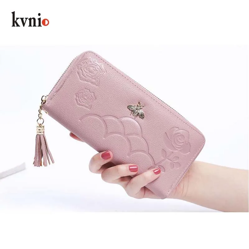 KVNIO PU кожаный винтажный кошелек с Пчелой женские длинные кошельки на молнии сумки