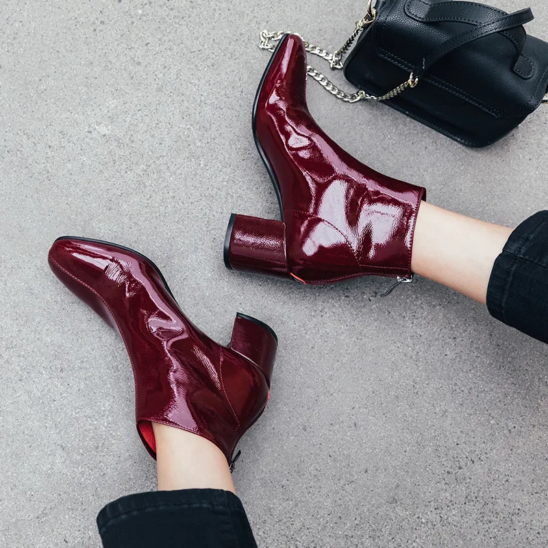

MEMUNIA 2020 top quality patent leather ankle boots for women zipper high heels autumn boots fashion dress party shoes woman