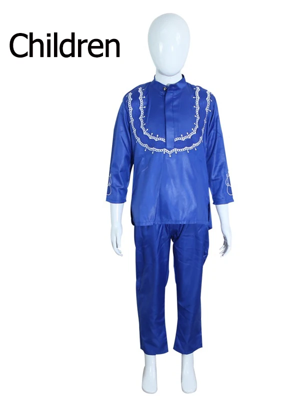 kid royal blue Мужчины Дашики родитель, ребенок, комплект одежды в африканском стиле дети мальчик Южная Африка мужские Вышивка Топы Брюки Костюмы осенняя одежда ph3067 - Цвет: kid royal blue