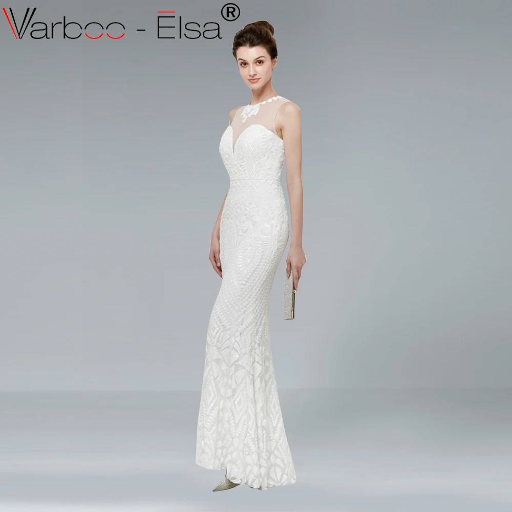 VARBOO_ELSA длинное вечернее платье Черный блестками Русалка пикантное платье для выпускного прозрачный воротник длинное вечернее платье вечерние платья