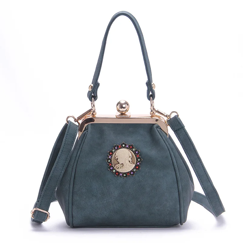 vintage light green Классические винтажные матовые кожаные сумки с замком в форме поцелуя, клатч, женские сумки через плечо, женские сумки - Цвет: vintage light green