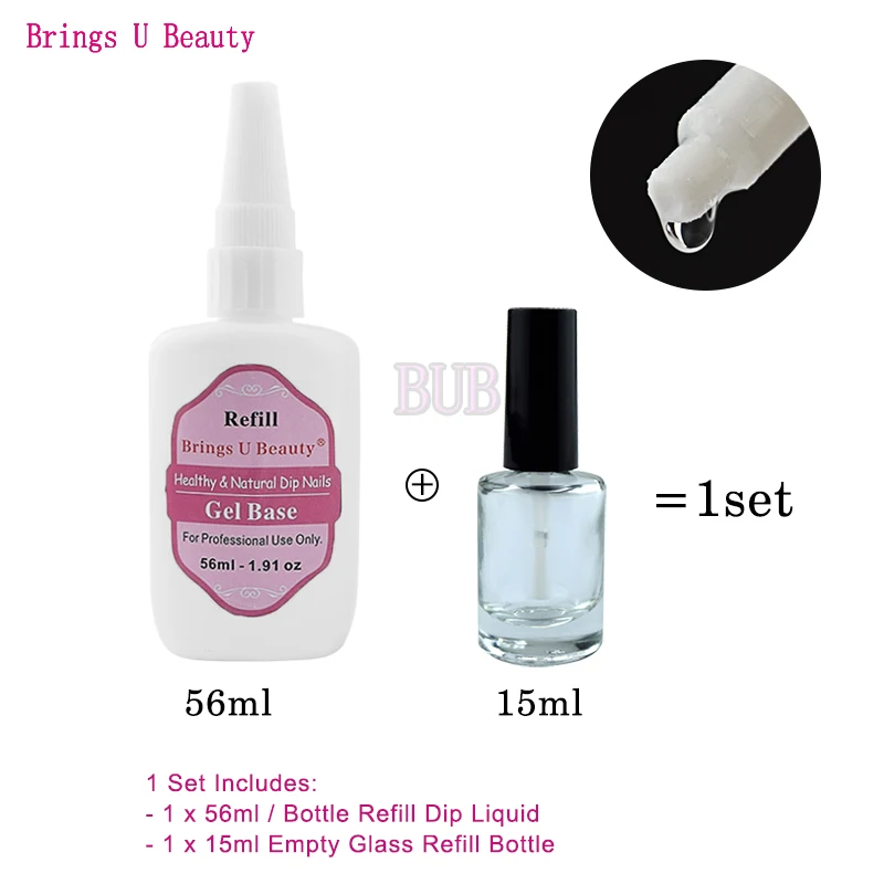 BU-56ml-Gel Base Set 56 мл/1,91 унций стержень сменный гелевый базовый верхний Активатор+ 15 мл пустой стеклянный запасной флакон для погружения порошка предварительно скрепленная жидкость без лечения лампы - Цвет: BU-56ml-Gel Base Set