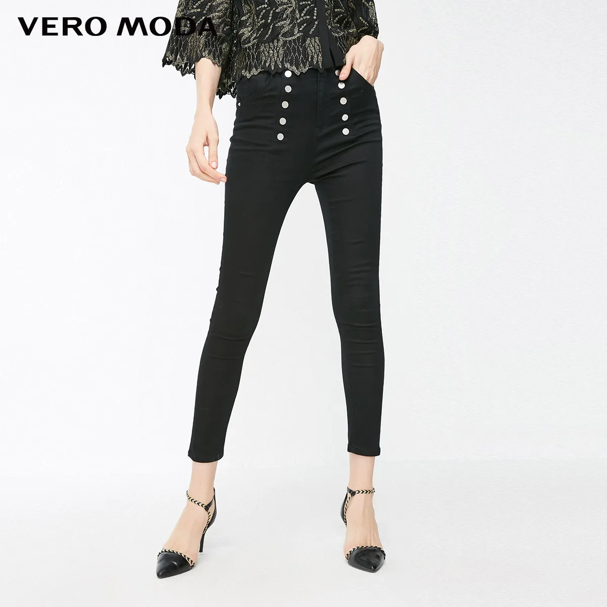 Black denim Vero Moda новые женские двубортные джинсы с высокой талией | 318349560 - Цвет: Black denim
