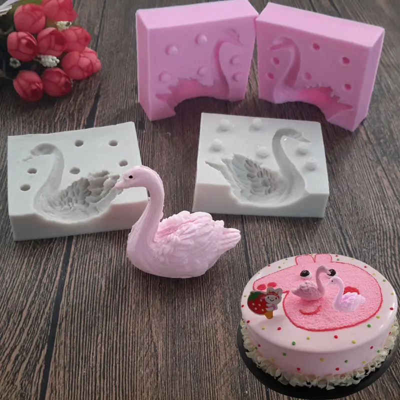 3D красивый лебедь помадка фотообои шоколадная форма|chocolate mould|fondant silicone moldssilicone mold