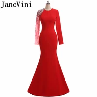 janevini arabic long sleeve mother of the bride dresses plus size with crystal red mermaid sequined beaded evening parrty gowns
