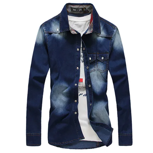 2018 высокое качество с длинным рукавом Джинсовые рубашки Для мужчин повседневная