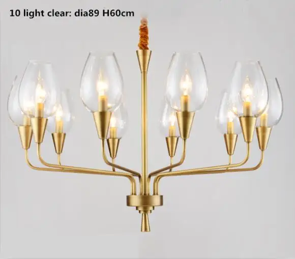 10 light clear Роскошные Европа Медь Led люстра E14 Стекло Люстра для Гостиная Led Lamparas подвесной светильник Светодиодная лампа для внутреннего освещения лампы - Цвет абажура: 10 light clear