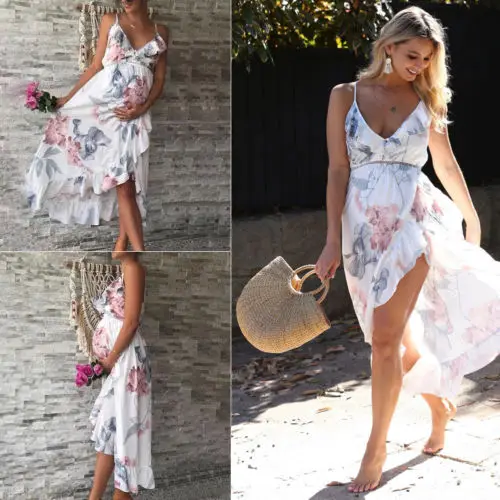 Платья для беременных женщин без рукавов с v образным вырезом и цветочным принтом