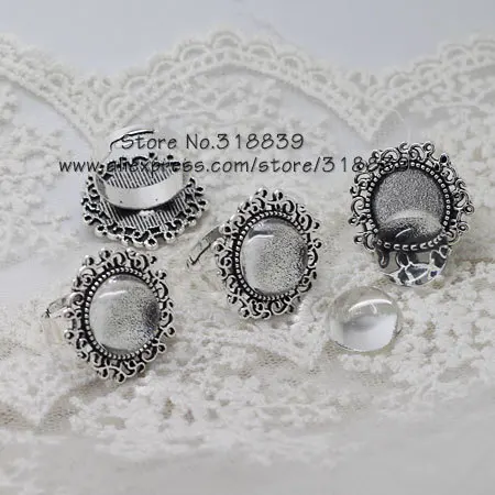 Трендовое античное серебряное регулируемое кольцо настройки кабошона +