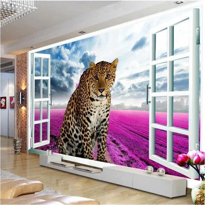 beibehang flash Silk wall covering leopard living room sofa bedroom TV backdrop Lavender window paper mural wallpaper | Обустройство